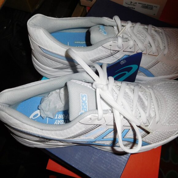 NEW 9.5M LADIES ASCIS GEL CONTEND 4 WHITE/BLUE BELL RUNNING SNEAKERS - Picture 4 of 11